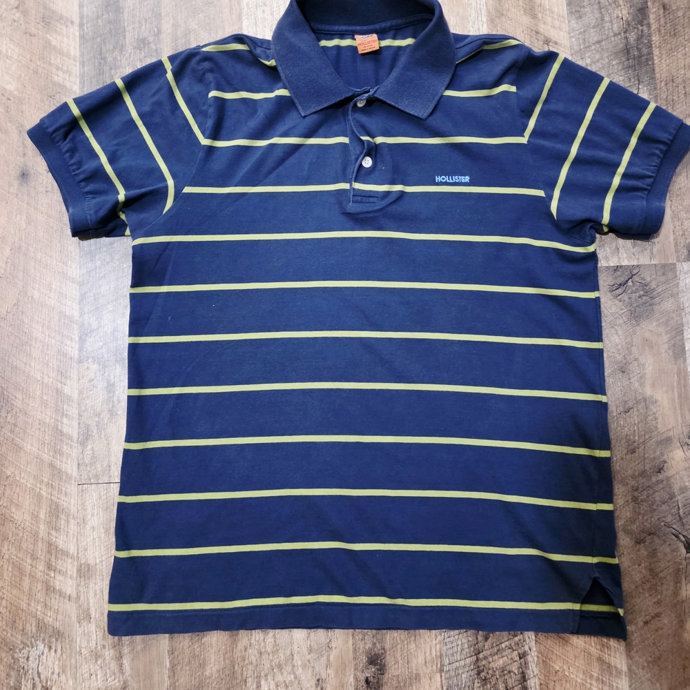 Hollister Navy and Green Striped Kids Polo Shirt